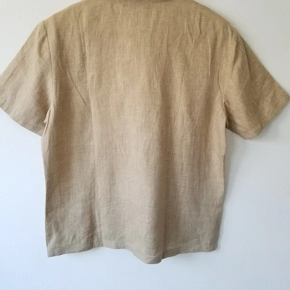 Vintage Real Clothes Saks Fith Avenue  100% Linen Beige Button Front Shirt  M - Picture 8 of 11